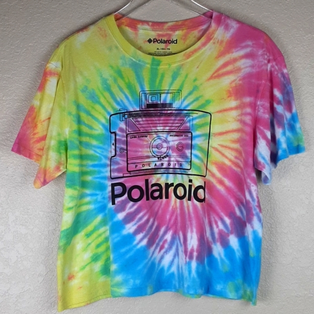 Polaroid Tie Dye Boxy Short Sleeve Graphic Tee, 100% cotton